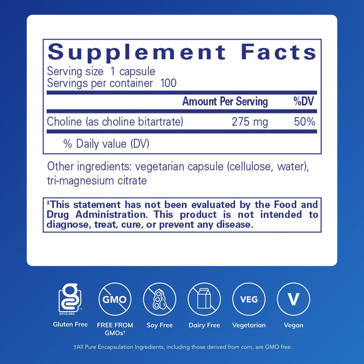 Pure Encapsulations Choline Bitartrate bottle side view