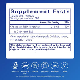 Pure Encapsulations Choline Bitartrate bottle side view