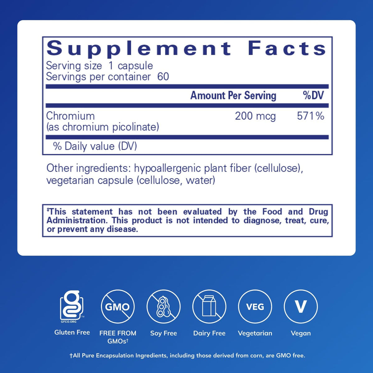 Pure Encapsulations Chromium Picolinate side view with label