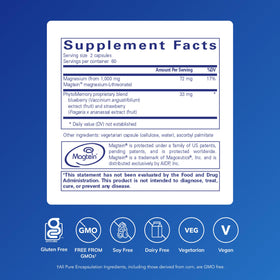 Pure Encapsulations CogniMag 120 Capsules arrière avec informations nutritionnelles