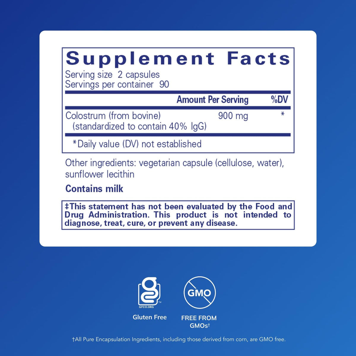 Pure Encapsulations Colostrum 180 Capsules - vue de l'arrière