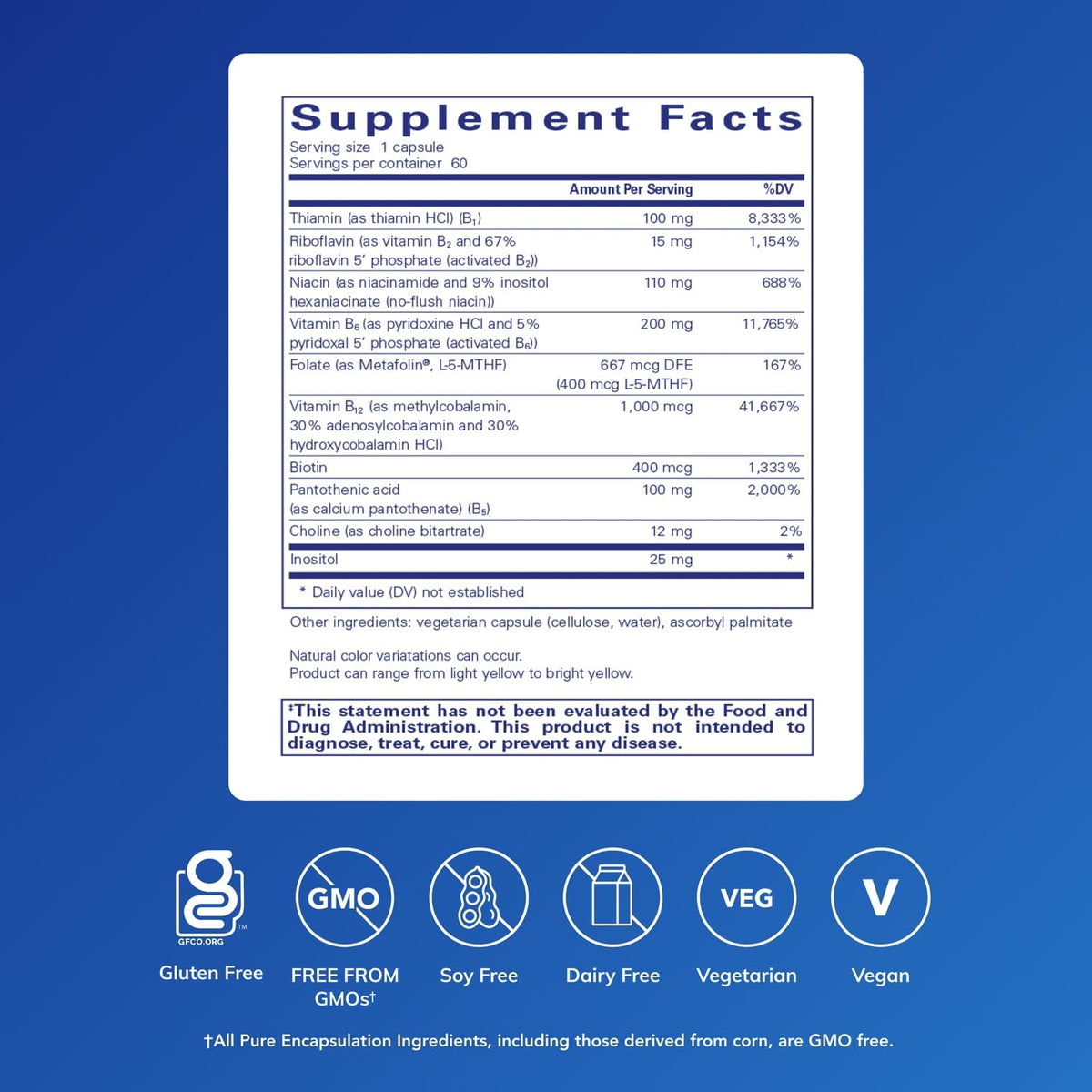 Pure Encapsulations Complexe B6 60 capsules avec étiquette