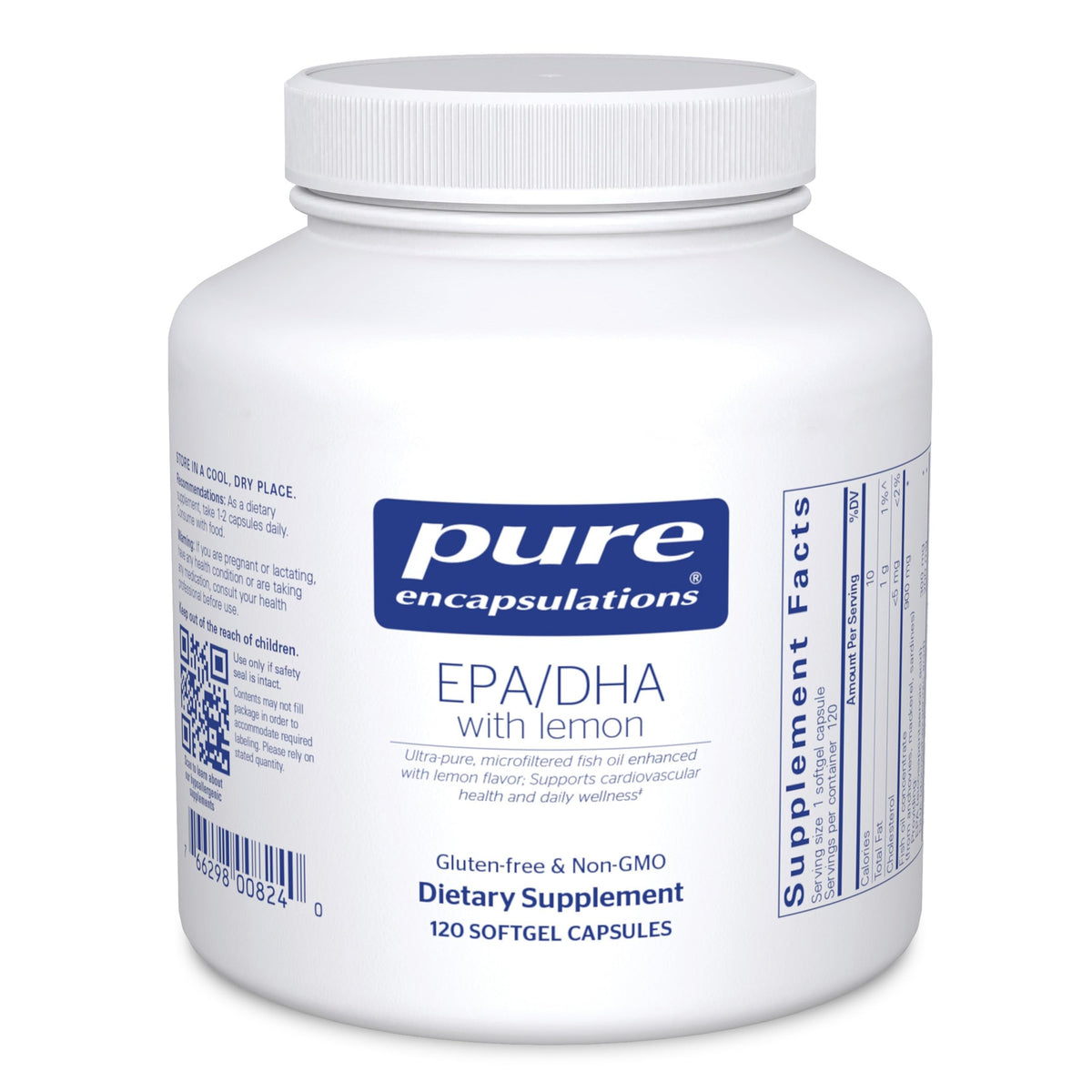 Pure Encapsulations EPA/DHA Citron 120 Capsules Molles vue de face