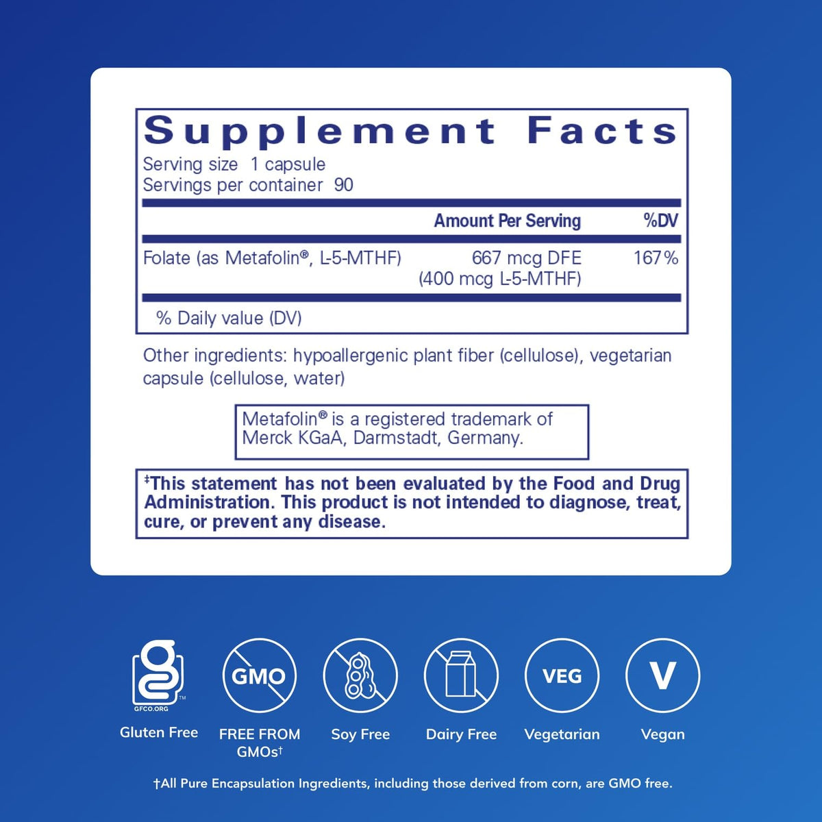 Pure Encapsulations Folate 400, capsules sur une table