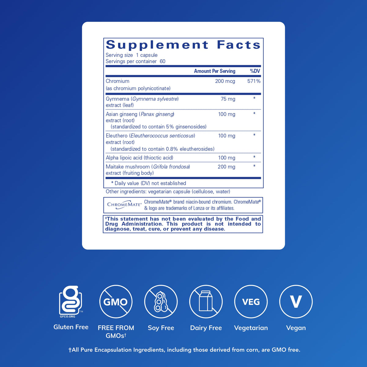 Pure Encapsulations Formule de Support du Glucose 60 Capsules - étiquette