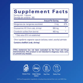 Pure Encapsulations Glucosamine Chondroitin 360 gélules, étiquette détaillée