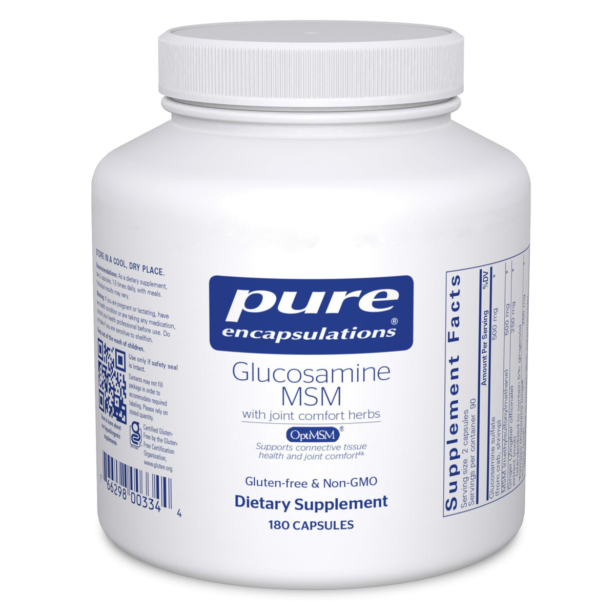 Pure Encapsulations Glucosamine MSM 180 capsules front view