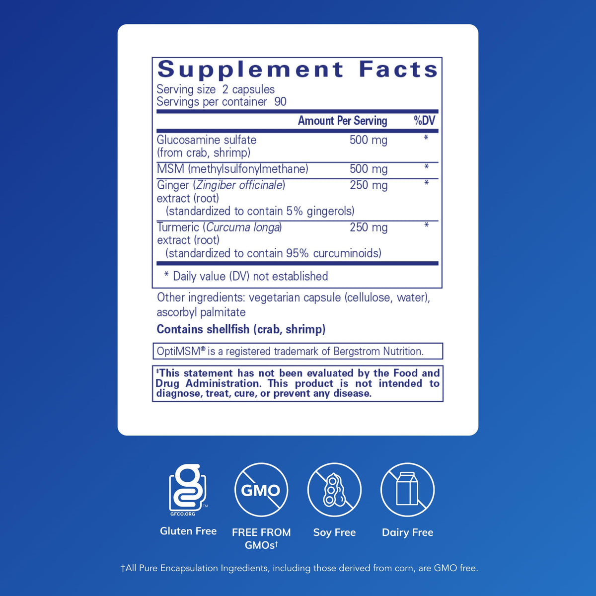 Pure Encapsulations Glucosamine MSM 180 capsules side view