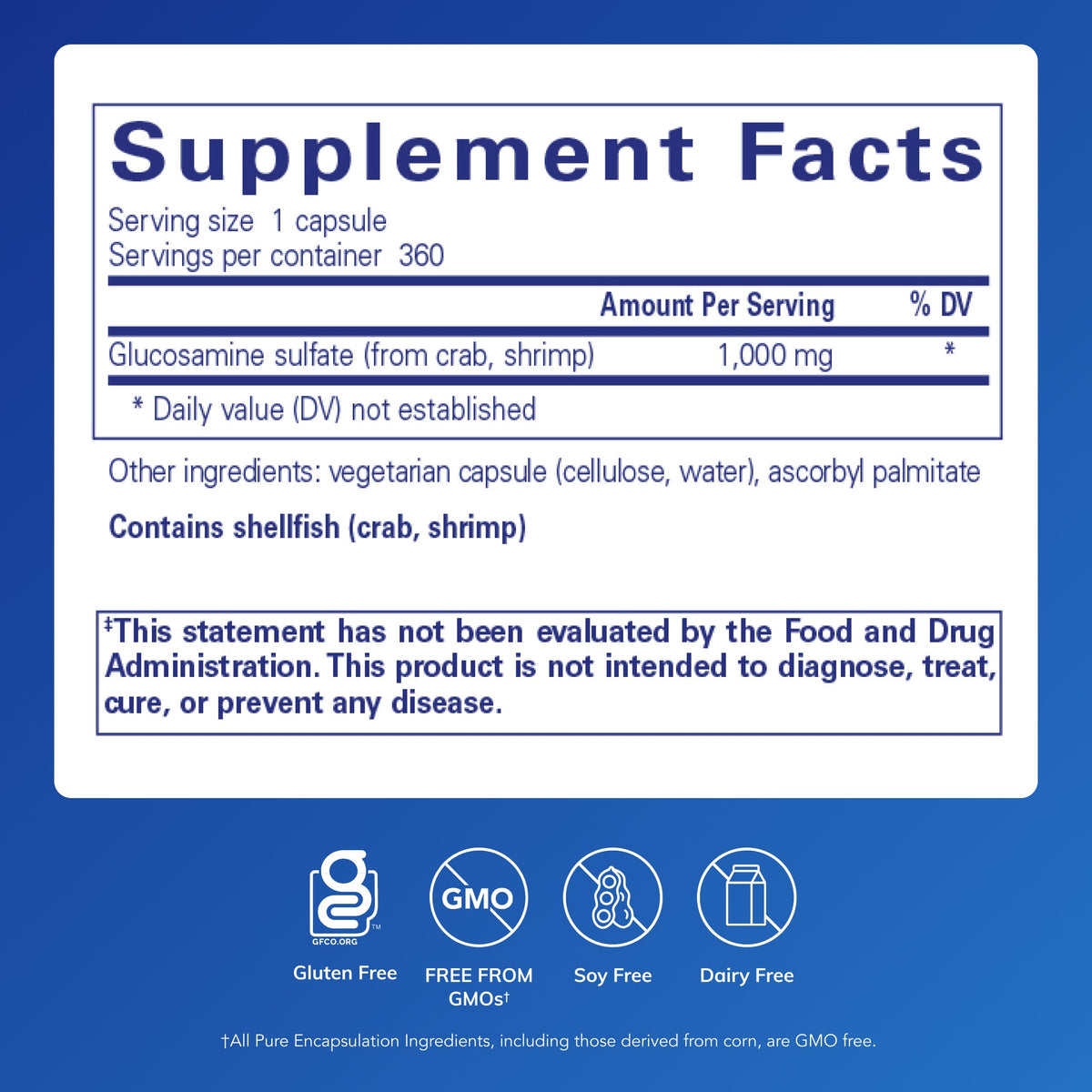 Pure Encapsulations Glucosamine Sulfate 1 000 mg capsules