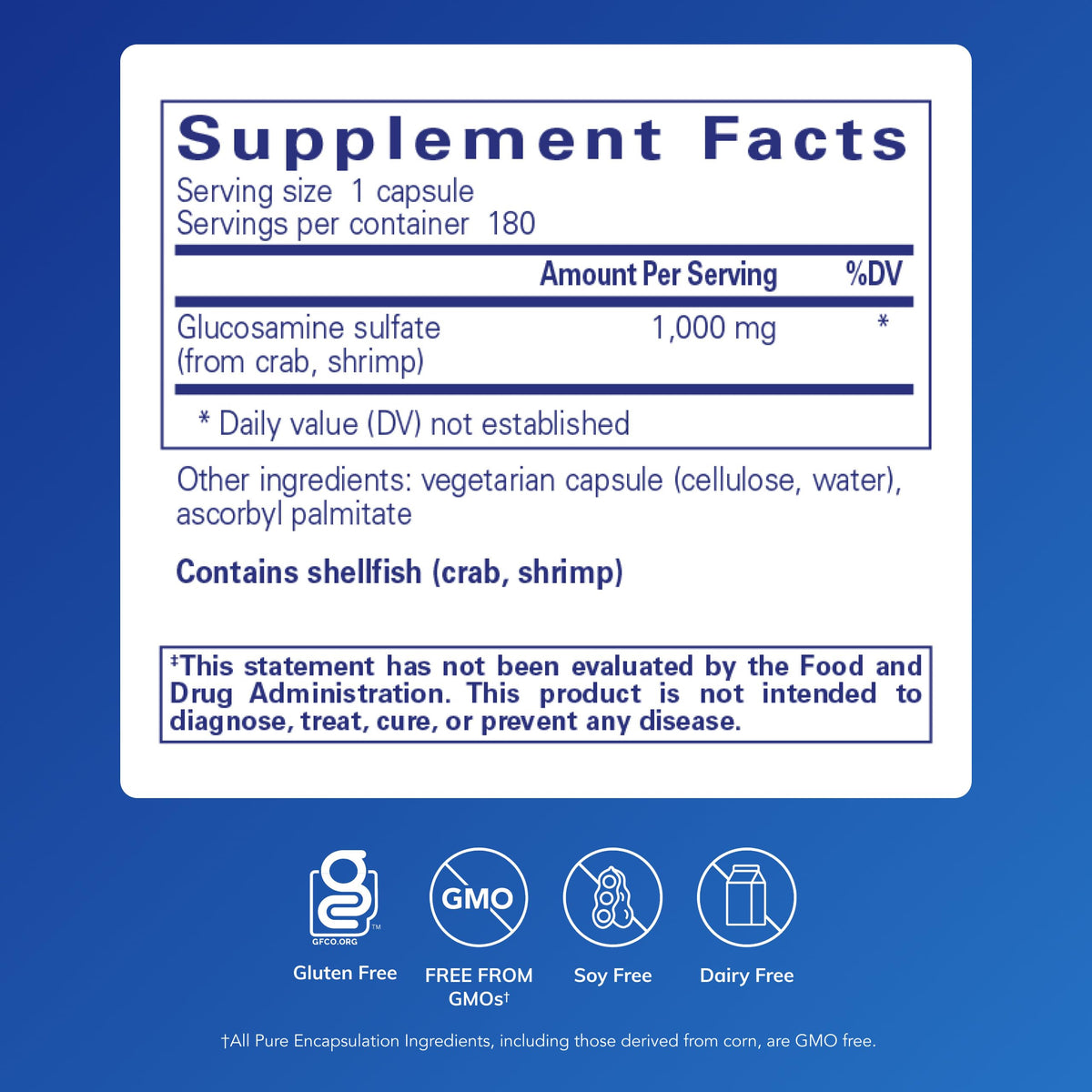 Pure Encapsulations Glucosamine Sulfate 1 000 mg capsules arrière