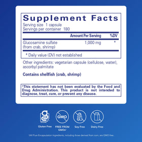 Pure Encapsulations Glucosamine Sulfate 1 000 mg capsules arrière