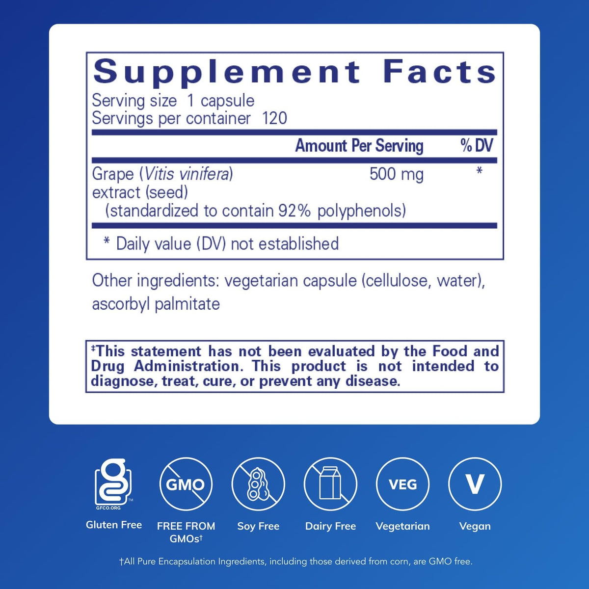 Pure Encapsulations Grape Pip 120 Capsules côté