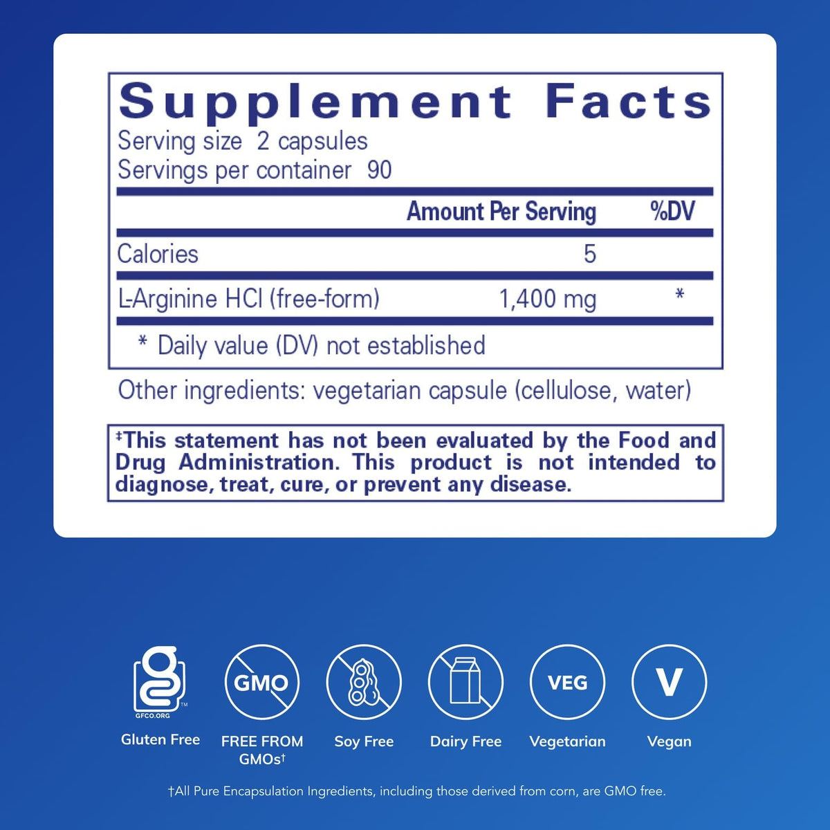 Pure Encapsulations L-Arginine 180 capsules vue arrière