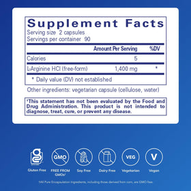 Pure Encapsulations L-Arginine 180 capsules vue arrière
