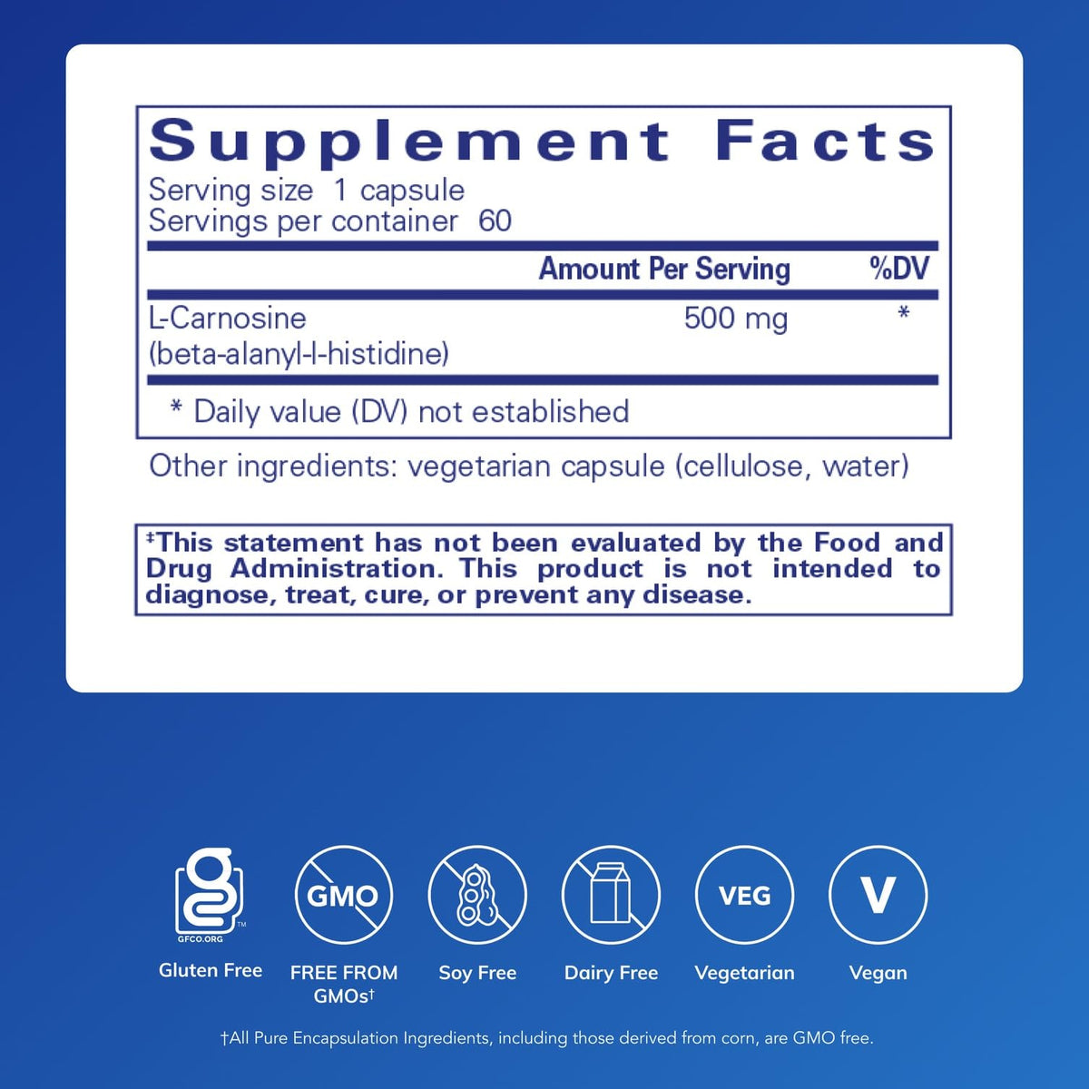 Pure Encapsulations L-Carnosine capsules sur une surface blanche