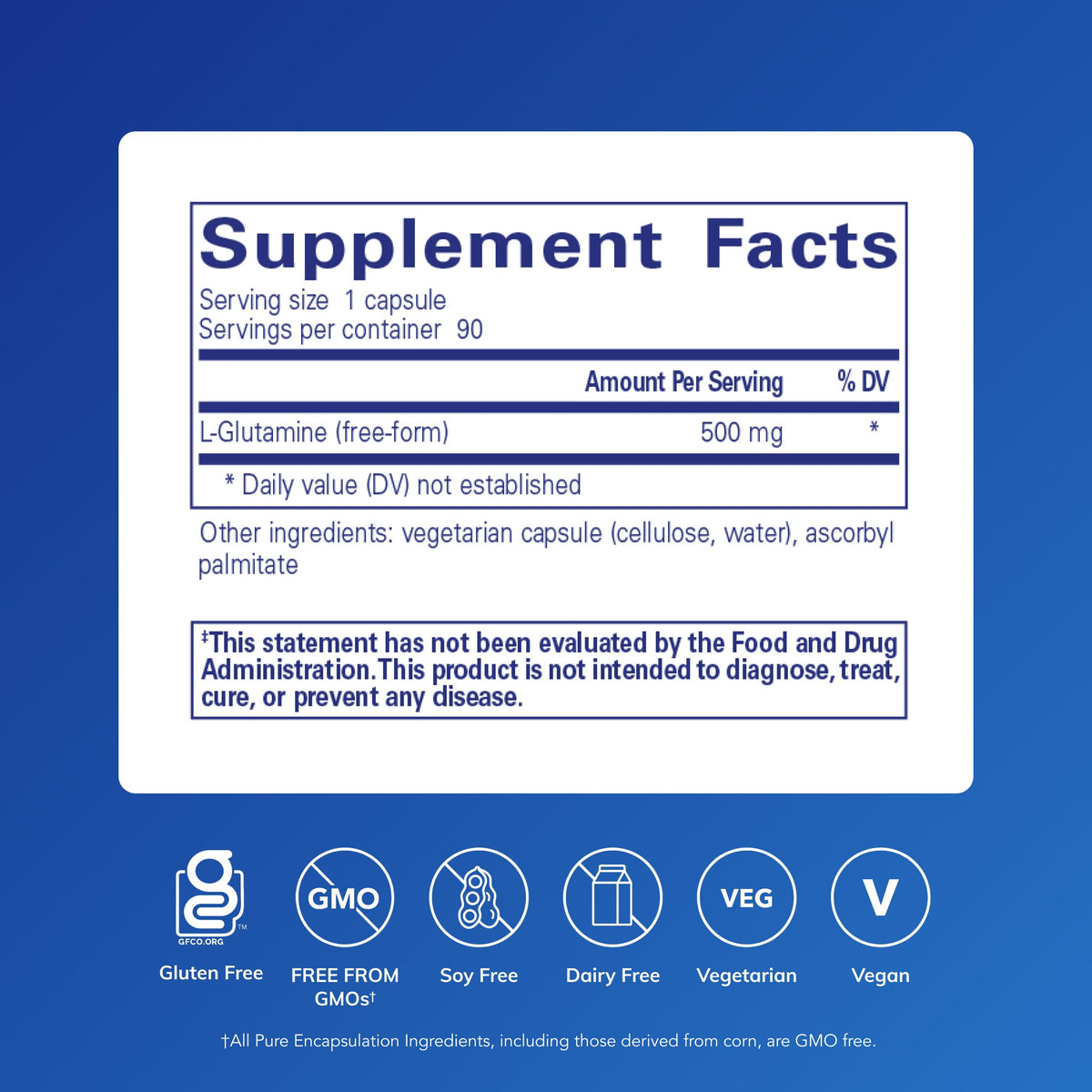 Pure Encapsulations L-Glutamine 500 mg 90 Capsules - vue de l'arrière