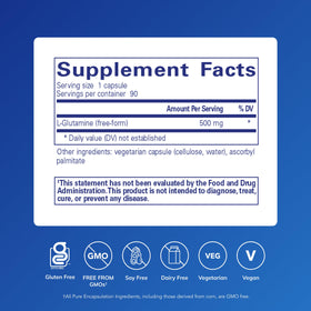 Pure Encapsulations L-Glutamine 500 mg 90 Capsules - vue de l'arrière