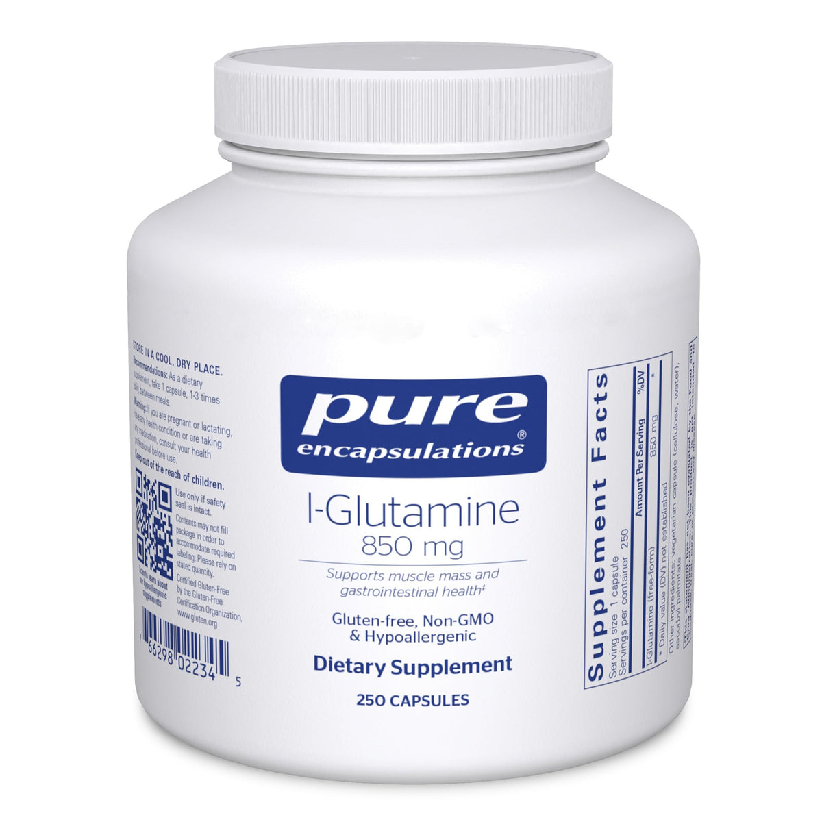 Pure Encapsulations L-Glutamine 850 mg 250 Capsules - vue de l'avant