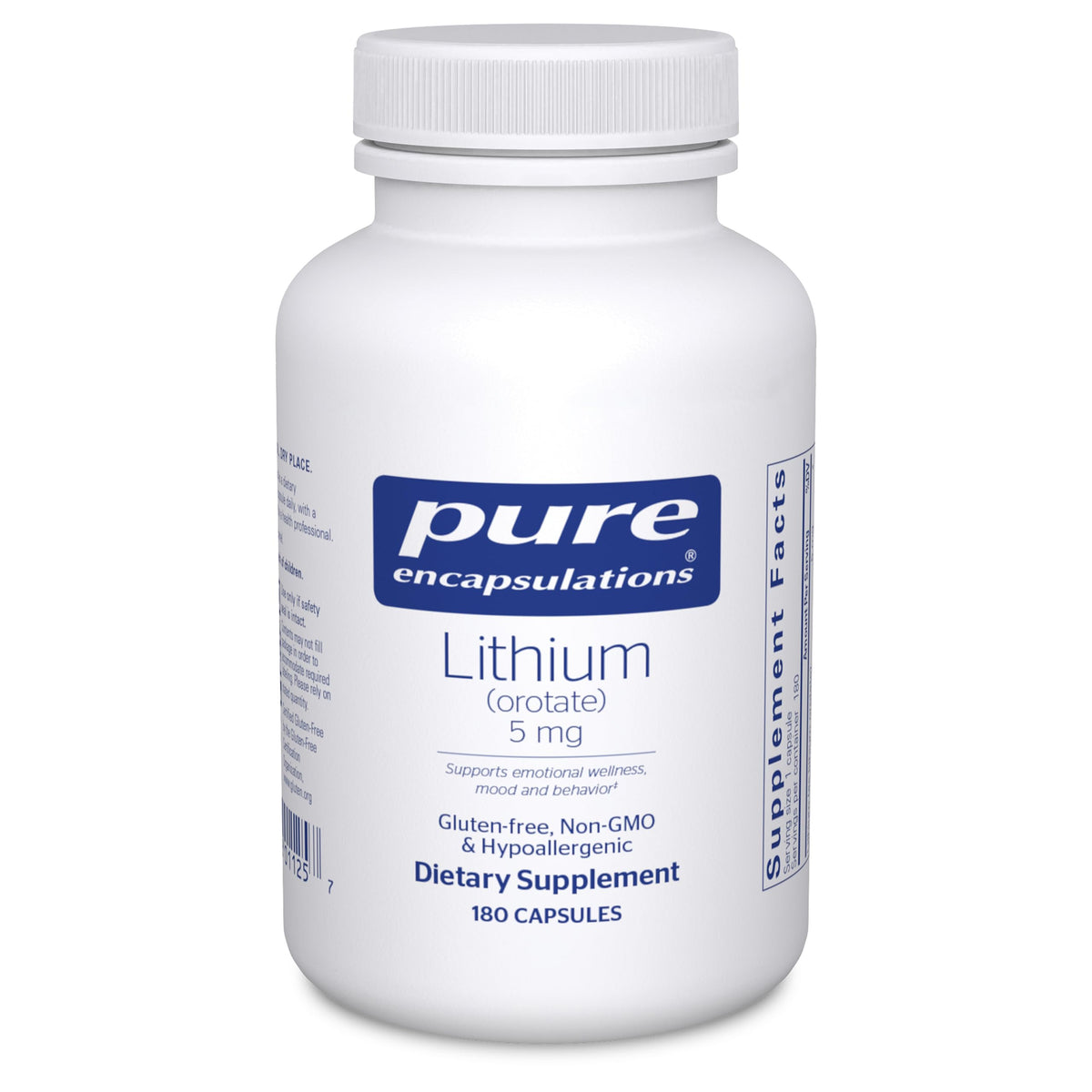 Pure Encapsulations Lithium Orotate 5 mg 180 capsules vue de face