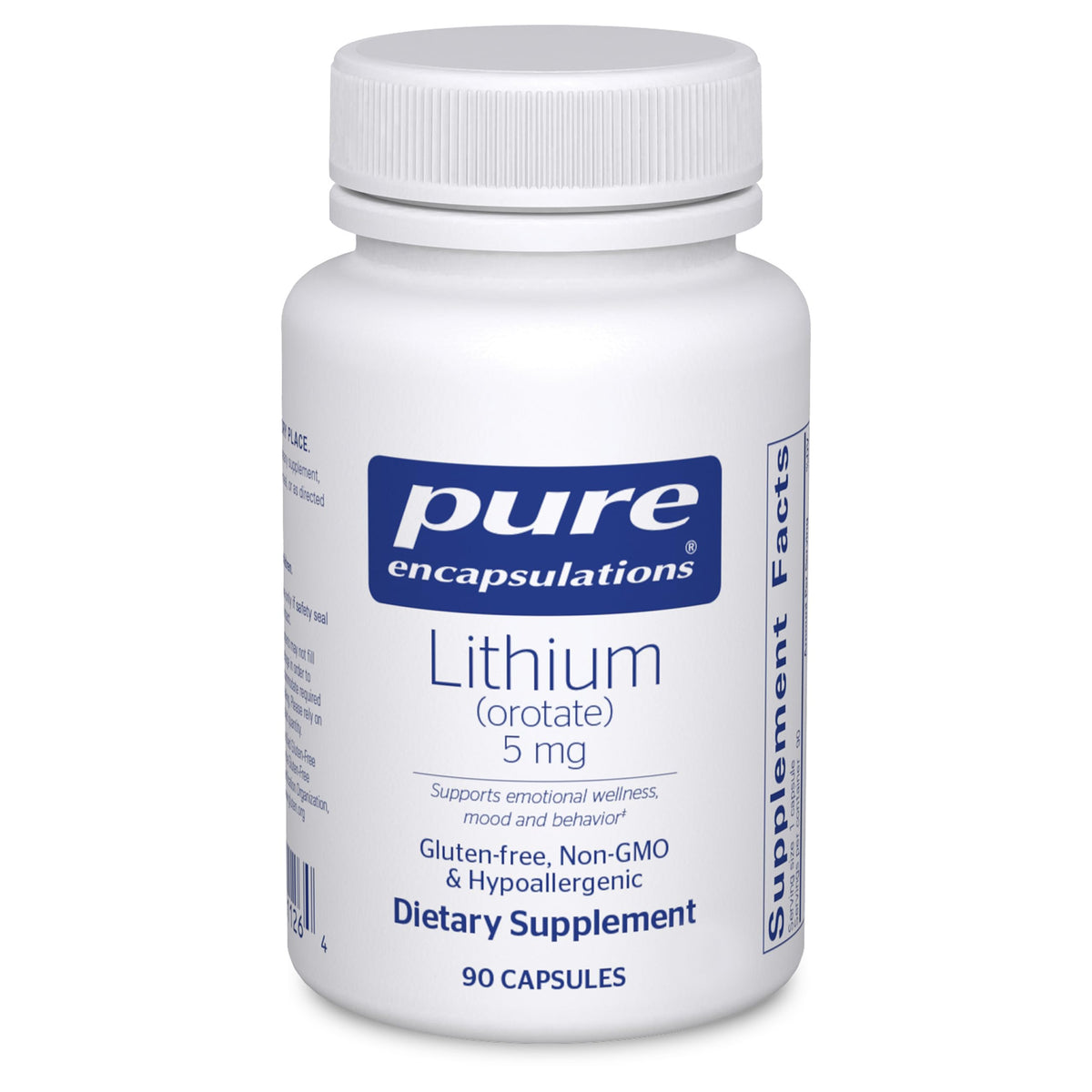 Pure Encapsulations Lithium Orotate 5 mg capsules, vue de face