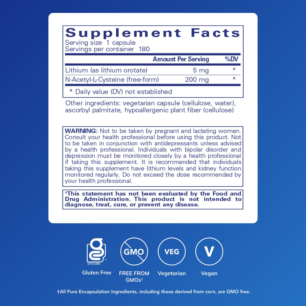 Pure Encapsulations Lithium Orotate 5 mg côté droit de l'emballage