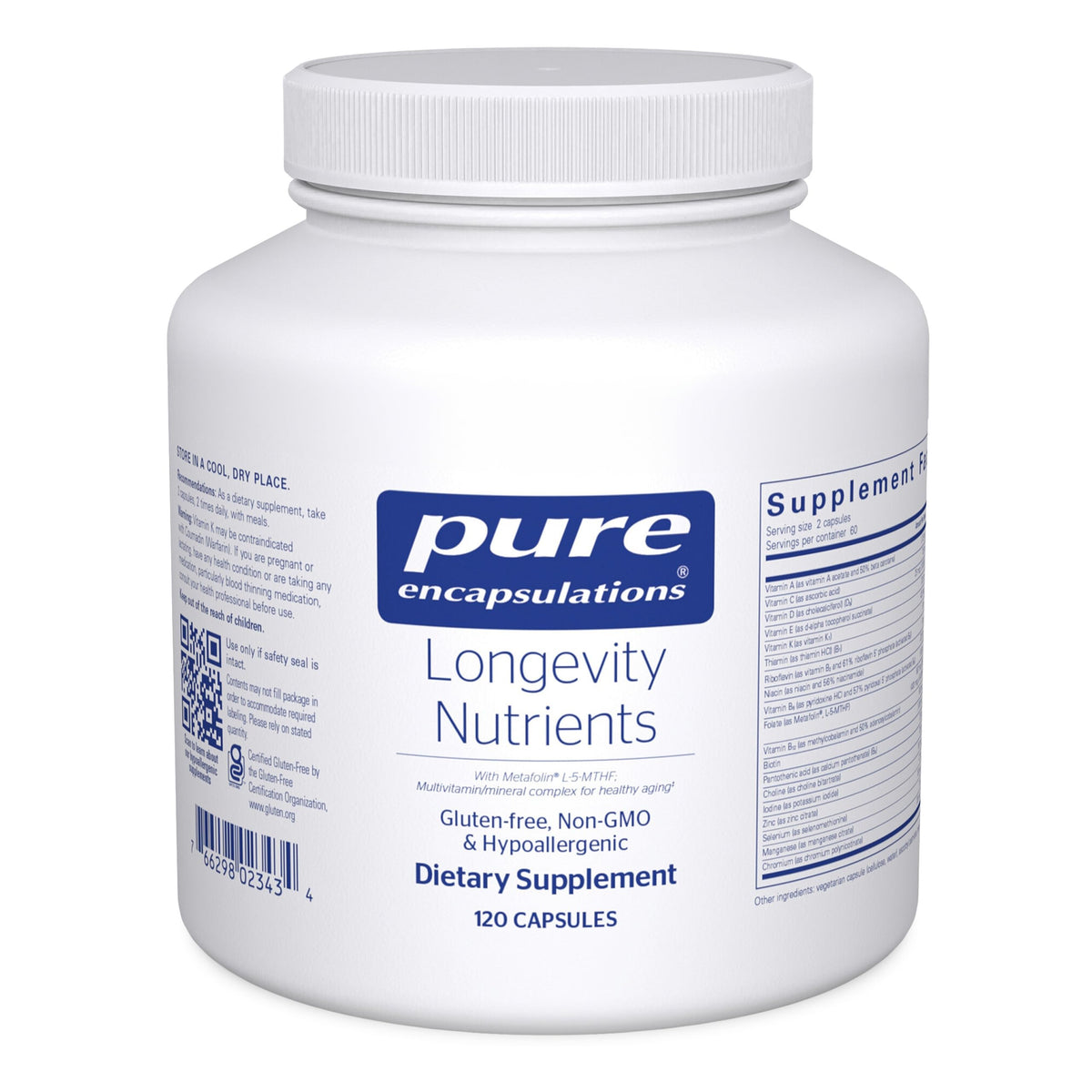 Pure Encapsulations Longevity Nutrients 120 Capsules vue avant
