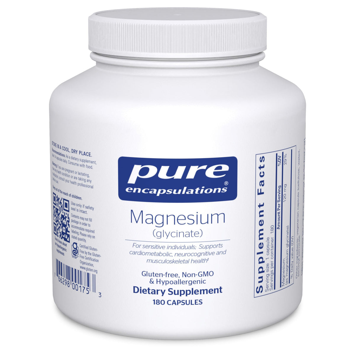 Pure Encapsulations Magnésium Glycinate 180 Capsules vue de face