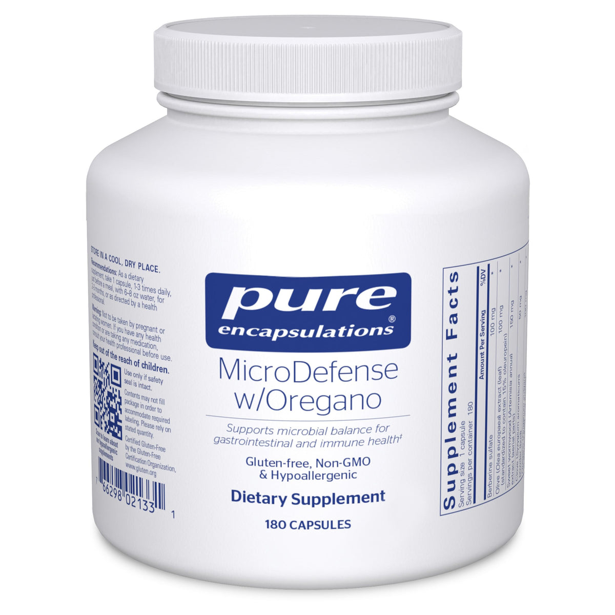 Pure Encapsulations MicroDefense 180 Capsules vue de face avec étiquette