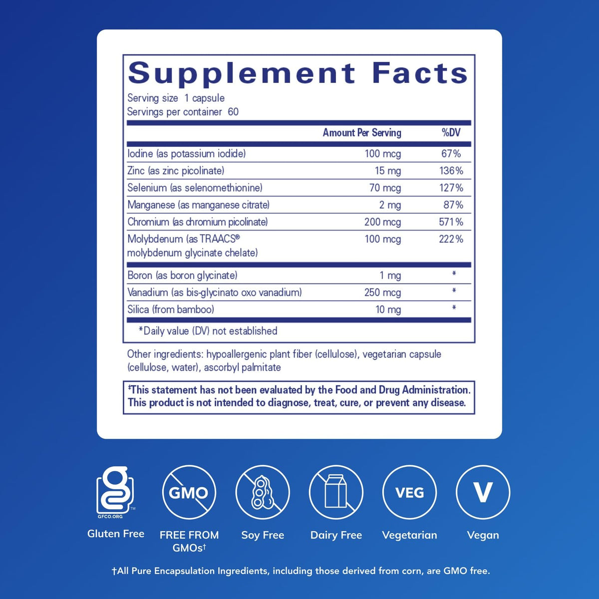 Pure Encapsulations Minéraux Trace 60 Capsules vue arrière