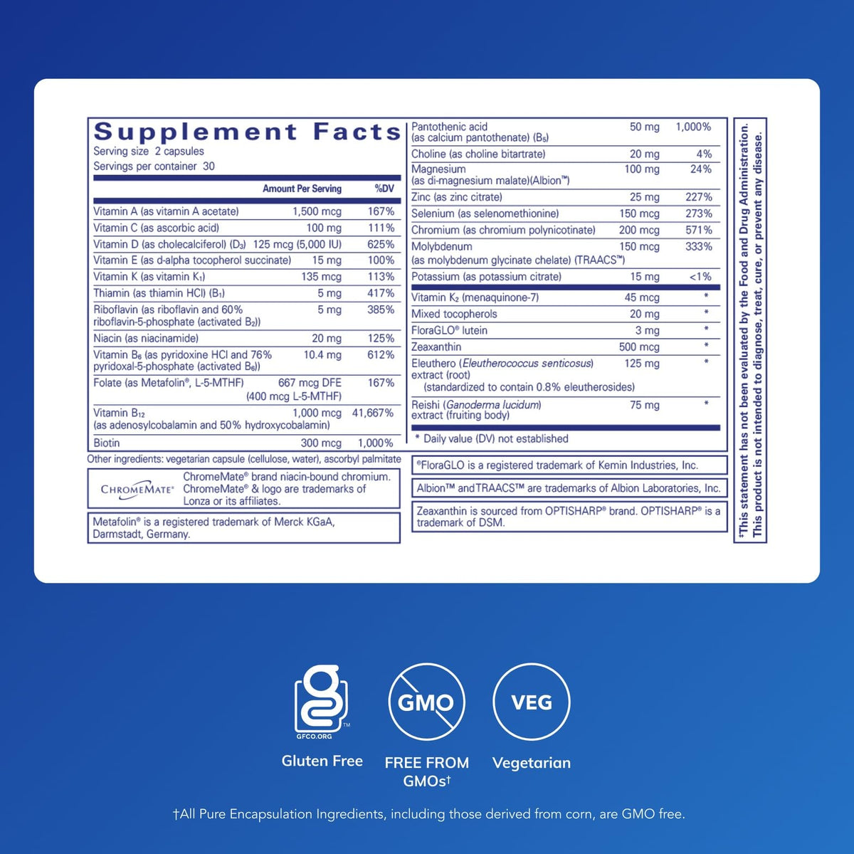Pure Encapsulations Multivitamine PureResponse 60 capsules, vue de côté
