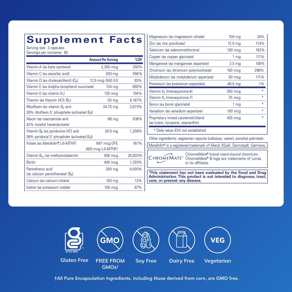 Pure Encapsulations Nutrient 950 180 capsules vue arrière