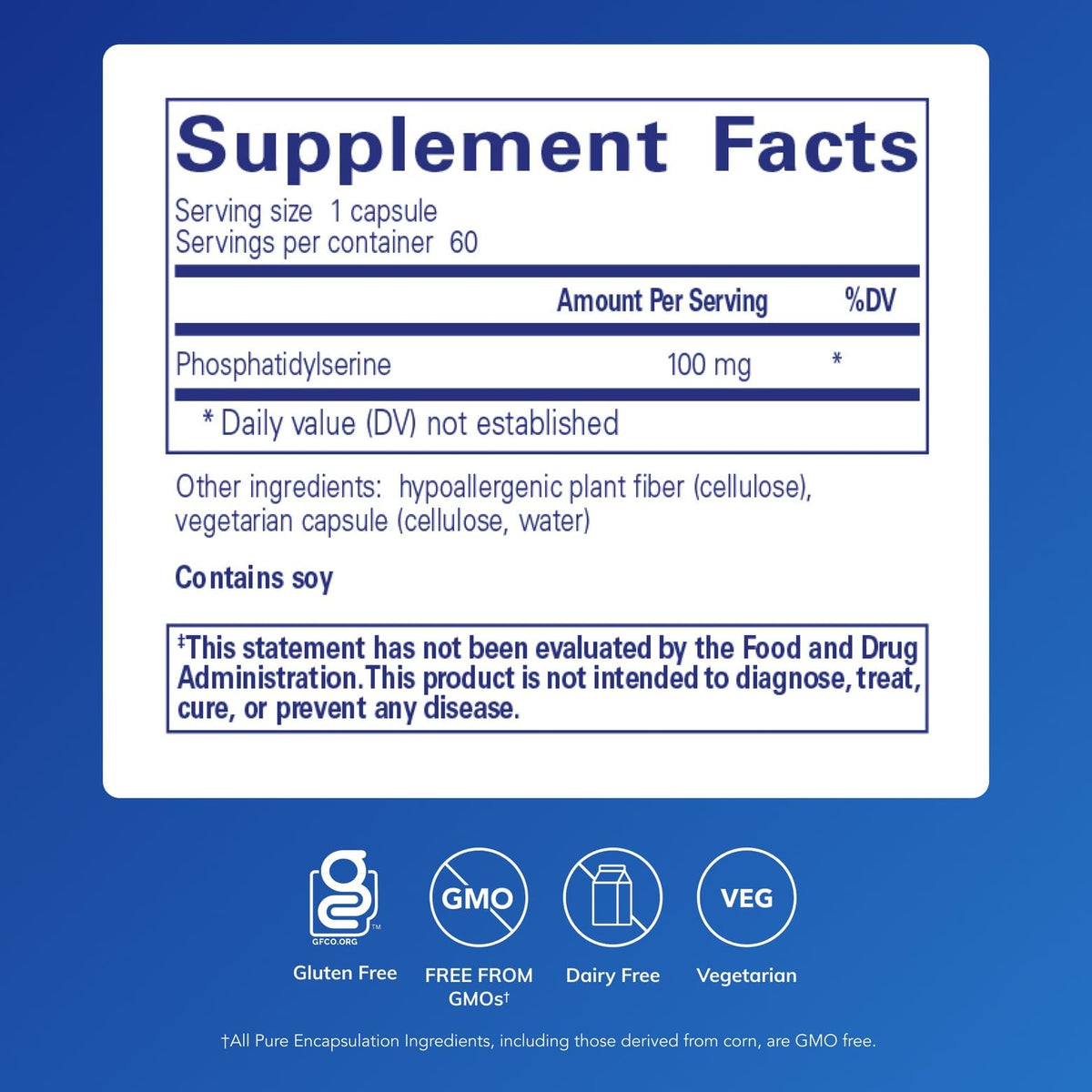 Pure Encapsulations PS 100, 60 capsules vue arrière