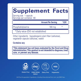 Pure Encapsulations PS 100, 60 capsules vue arrière