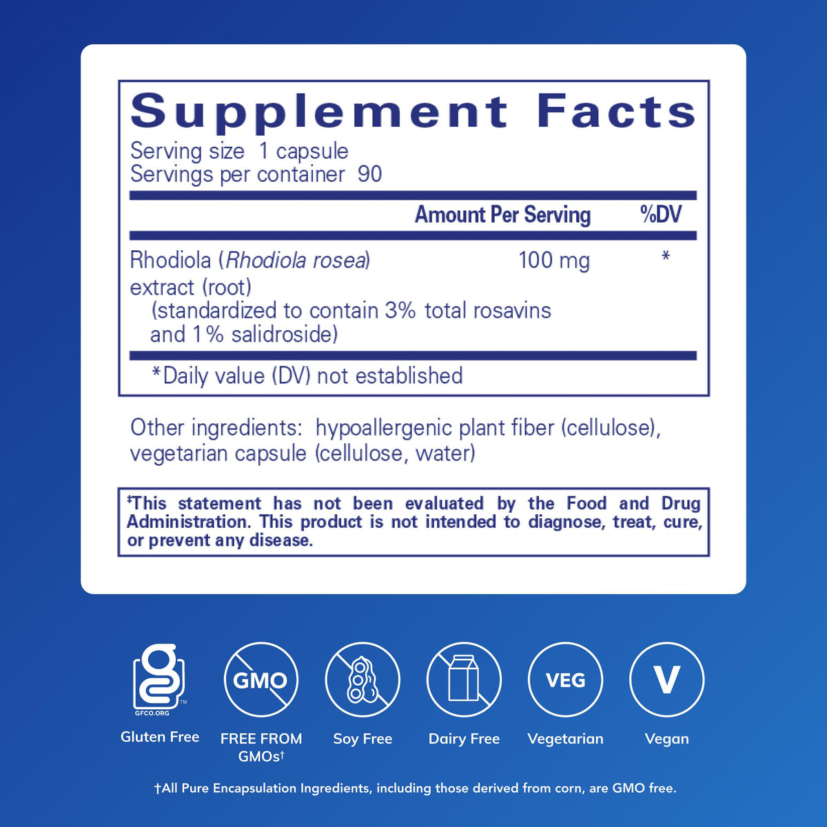Pure Encapsulations Rhodiola Rosea 90 capsules vue arrière