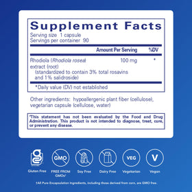 Pure Encapsulations Rhodiola Rosea 90 capsules vue arrière