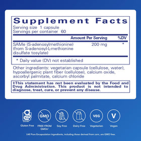 Pure Encapsulations SAMe emballage et informations nutritionnelles