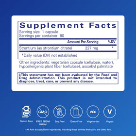 Pure Encapsulations Strontium Citrate 90 Capsules arrière avec informations nutritionnelles