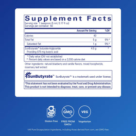 Pure Encapsulations SunButyrate-TG Liquide avec étiquette et dosage