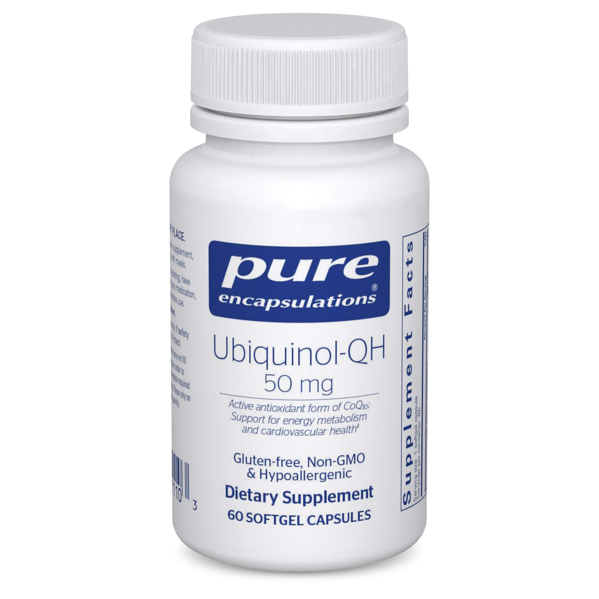 Pure Encapsulations Ubiquinol-QH 50 mg 60 capsules molles vue de face