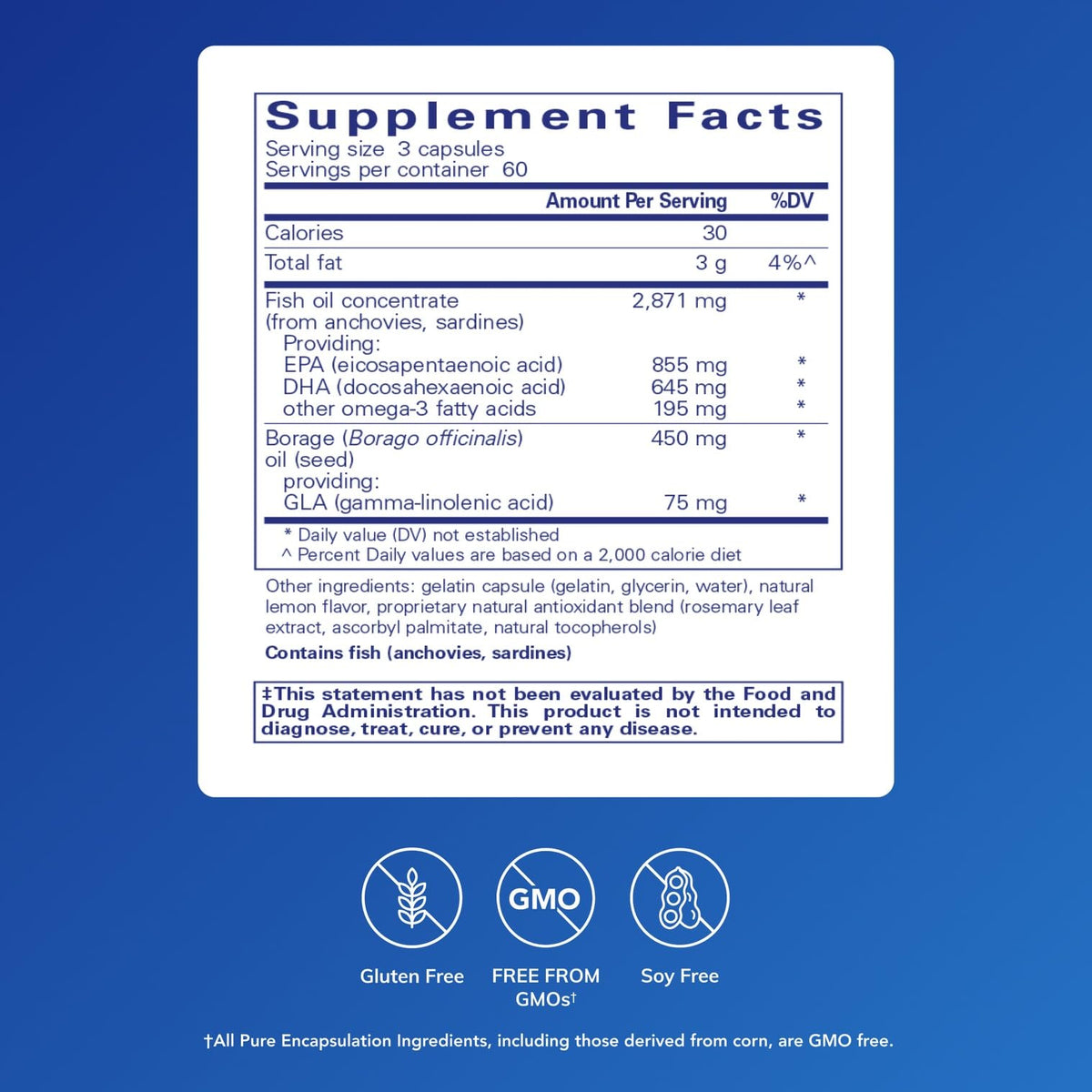 Pure Encapsulations VisionPro EPA/DHA/GLA 180 capsules side view