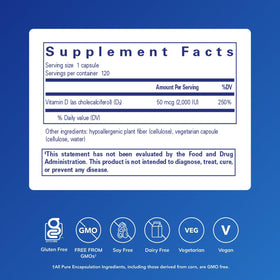 Pure Encapsulations Vitamine D3 Végétalienne 120 Capsules - vue de côté
