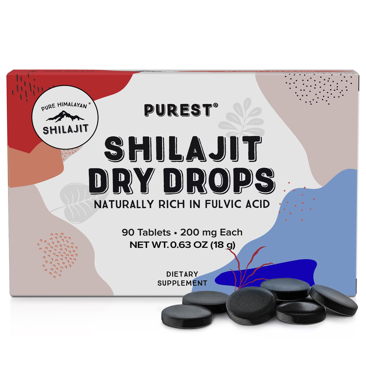 Pure Himalayan Shilajit 90 tablettes de 200 mg vue de face