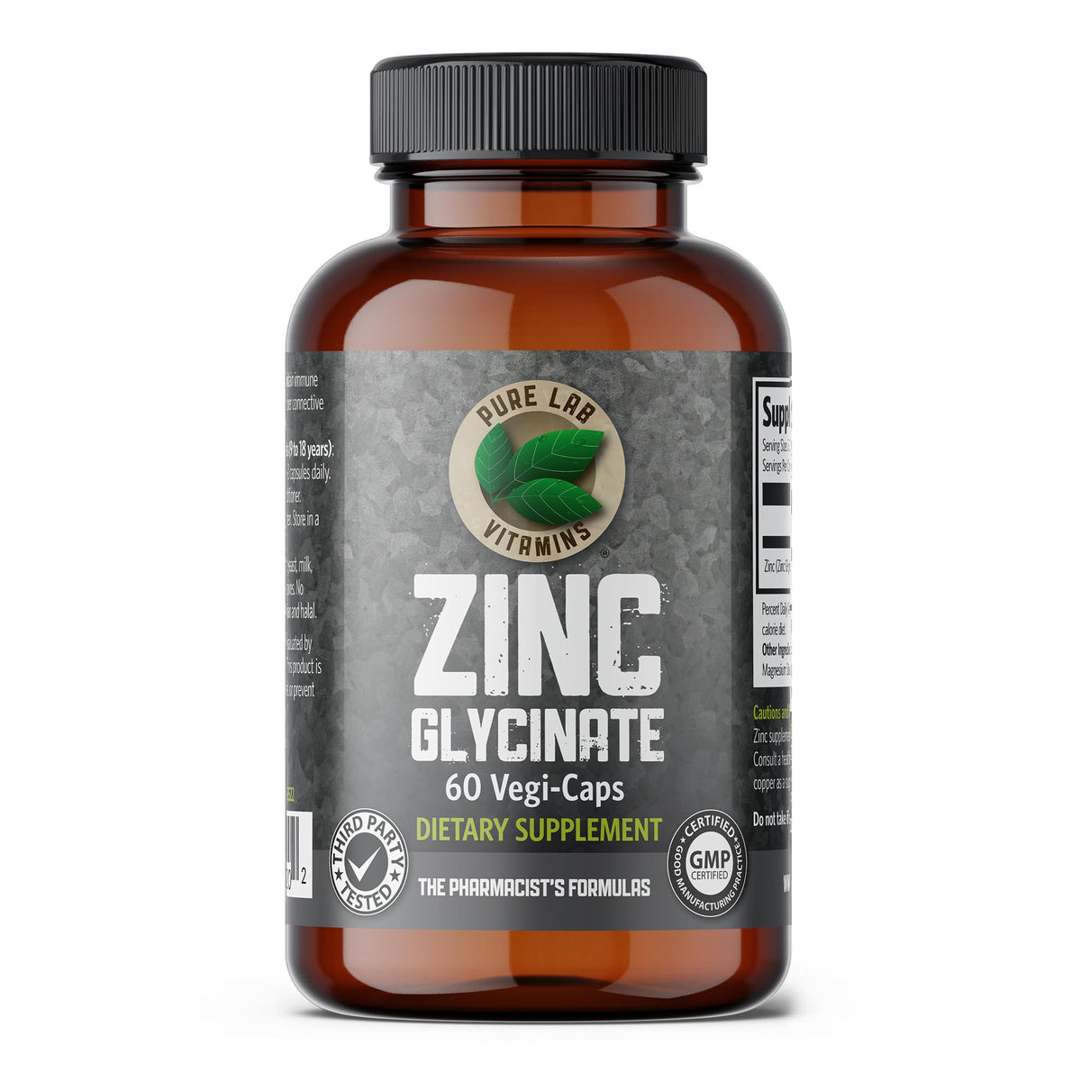 Pure Lab Vitamins Zinc Glycinate 60 Vegi-caps vue de face