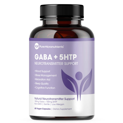 Pure Micronutrients 5-HTP Plus GABA 60 capsules végétales vue de face
