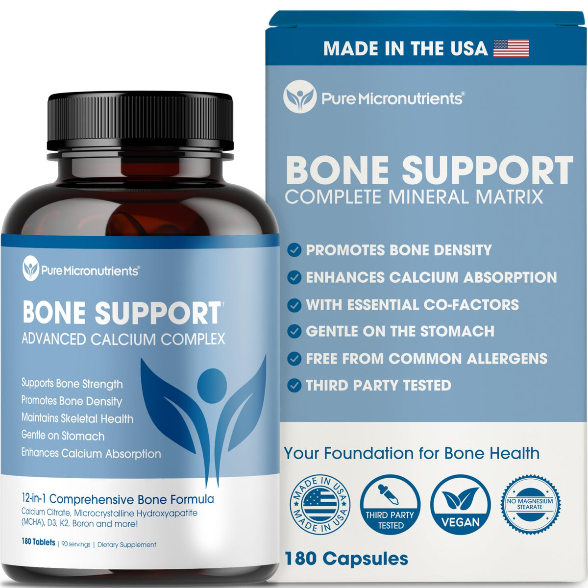 Pure Micronutrients Complément Alimentaire Calcium 1000mg 180 comprimés vue de face