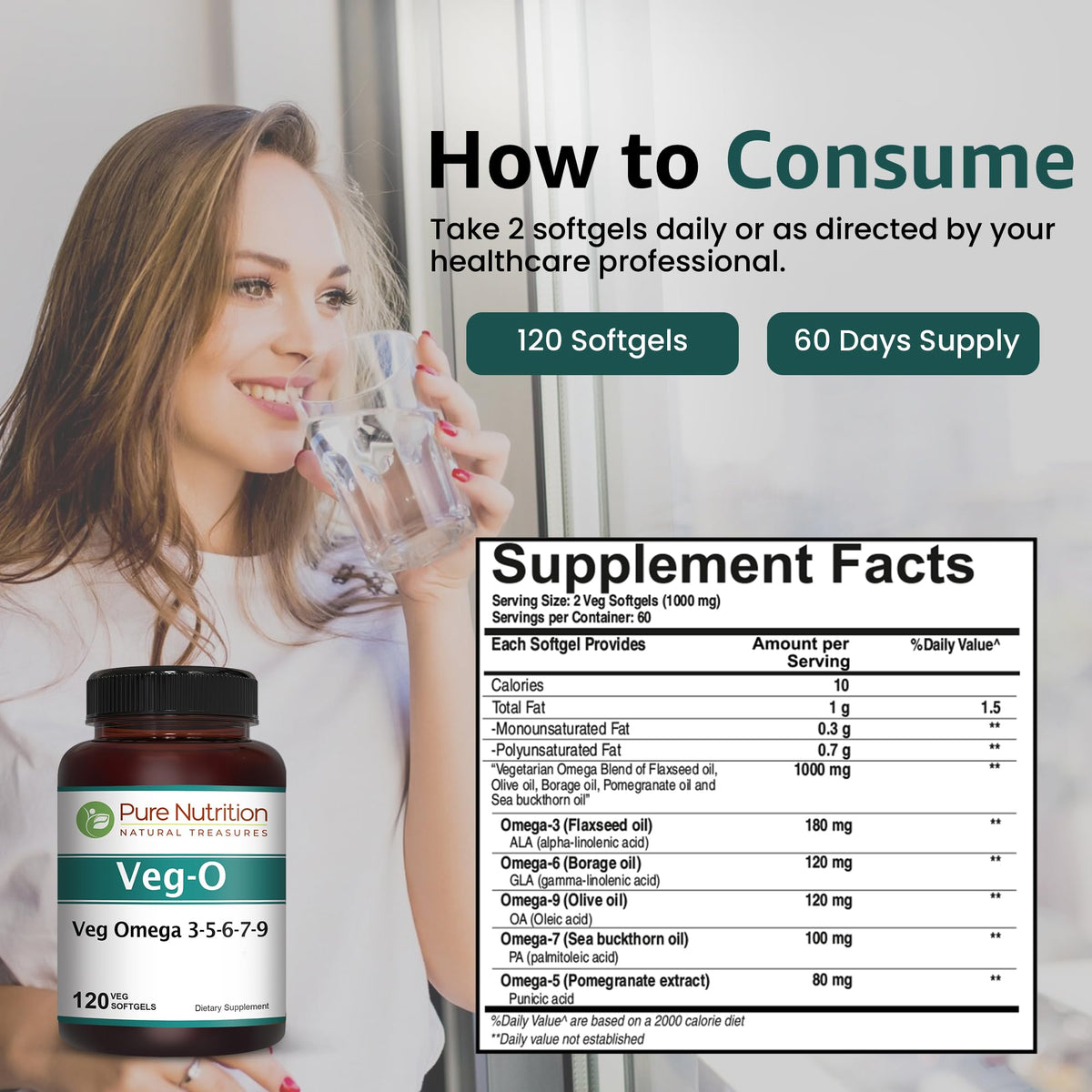 PURE NUTRITION Omega 3-6-9 600mg 120 gélules - emballage