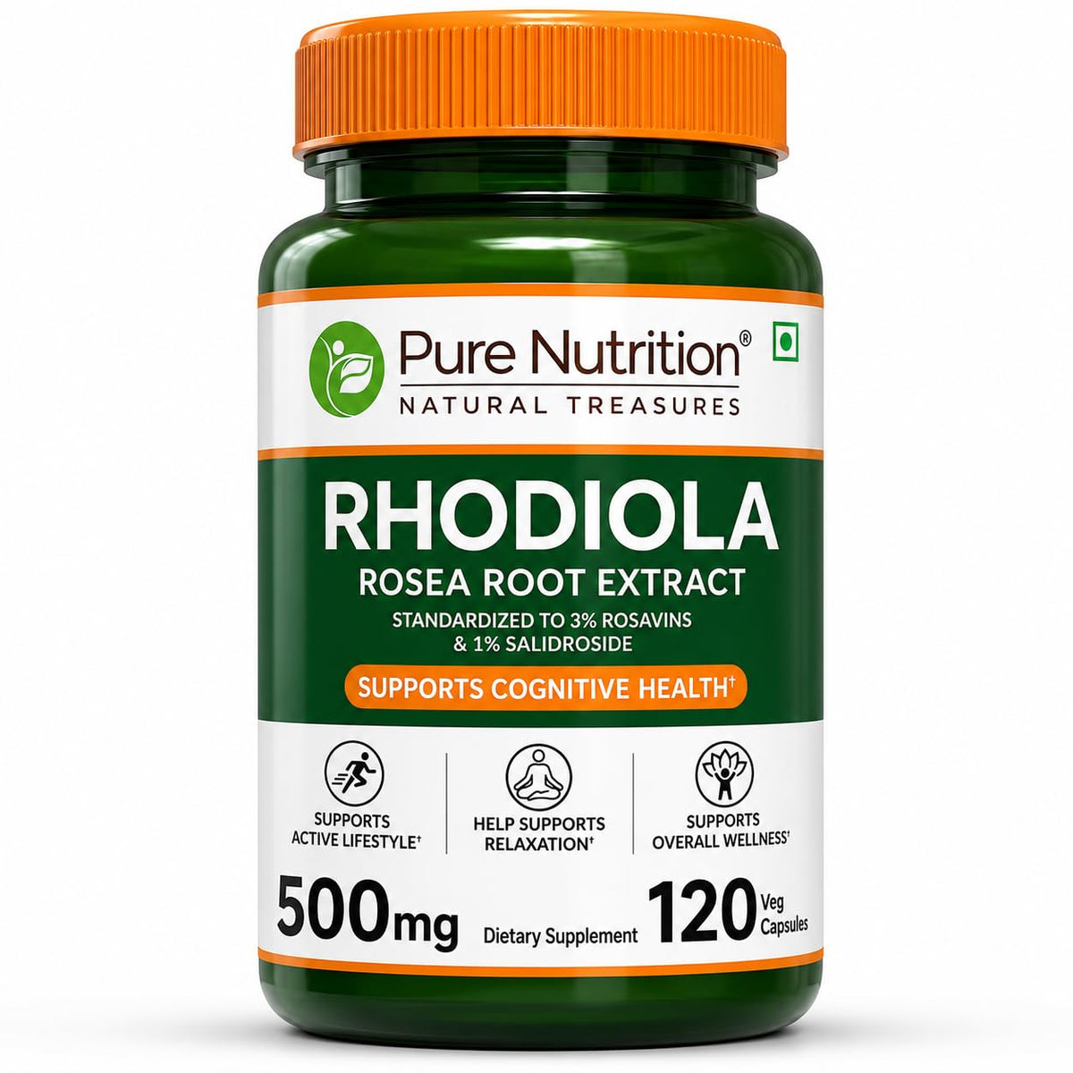 PURE NUTRITION Rhodiola Rosea Extrait 500 mg capsules végétales vue de face