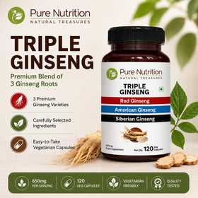 PURE NUTRITION Triple Ginseng 650mg 120 capsules avec étiquette