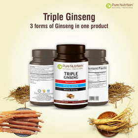 PURE NUTRITION Triple Ginseng 650mg 120 capsules ouvertes
