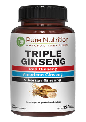 PURE NUTRITION Triple Ginseng 650mg 120 capsules vue avant